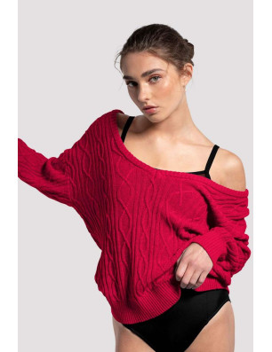 Pull réversible danse femme Bloch Granada – cerise, coton oversize élégant - Z30014 | FAME LA MAISON DE LA DANSE