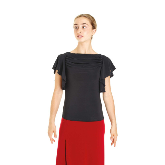 T-shirt danse latine femme Intermezzo – volants élégants, noir ou rouge - 6236 | FAME LA MAISON DE LA DANSE