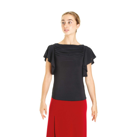 T-shirt danse latine femme Intermezzo – volants élégants, noir ou rouge - 6236 | FAME LA MAISON DE LA DANSE