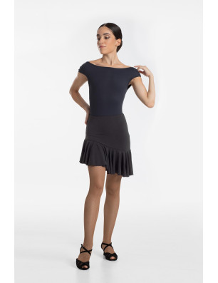 Jupe courte asymétrique danse latine femme Intermezzo – noire, volants élégants - 7053 | FAME LA MAISON DE LA DANSE