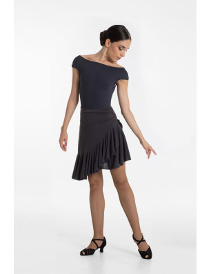 Jupe courte asymétrique danse latine femme Intermezzo – noire, volant élégant - 7415 | FAME LA MAISON DE LA DANSE