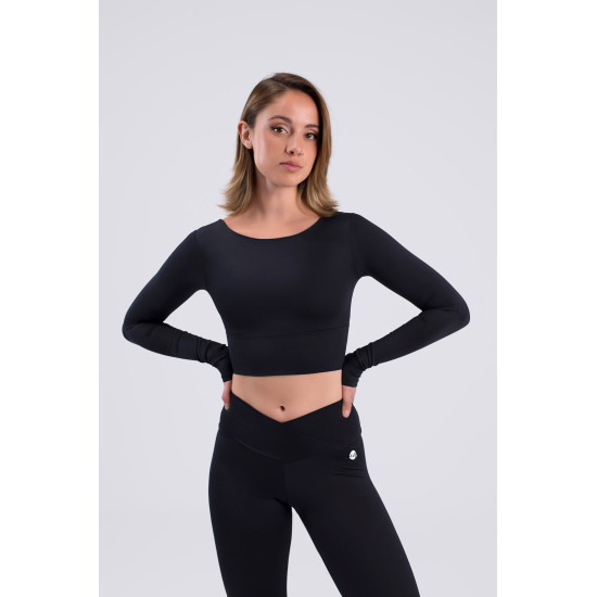 Crop top GRAYSON Intermezzo – manches longues, dos croisé, confort et élégance pour danse - 6656 | FAME LA MAISON DE LA DANSE